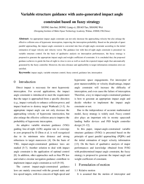 Variablestructureguidancewithauto-generatedimpactangleconstraintbasedonfuzzystrategy