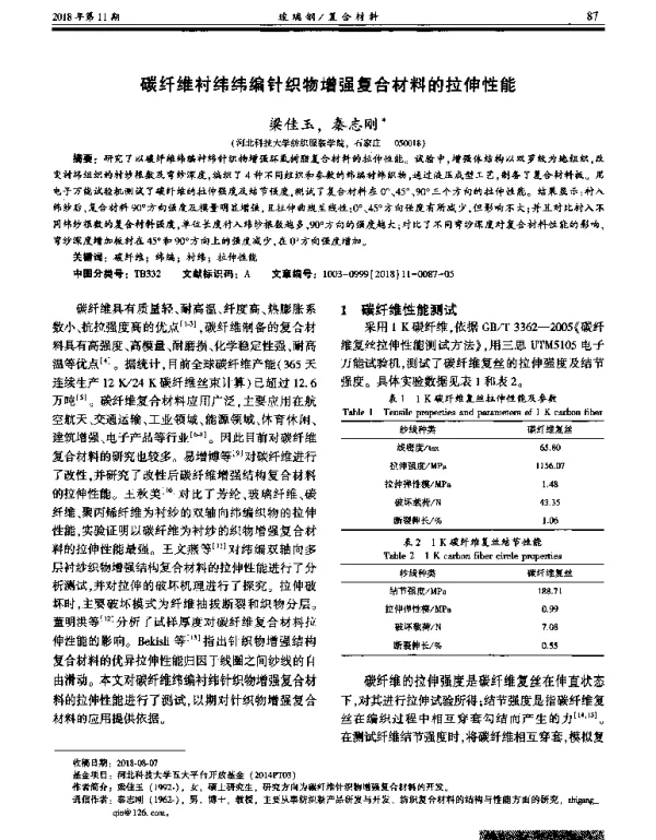 碳纤维衬纬纬编针织物增强复合材料的拉伸性能
