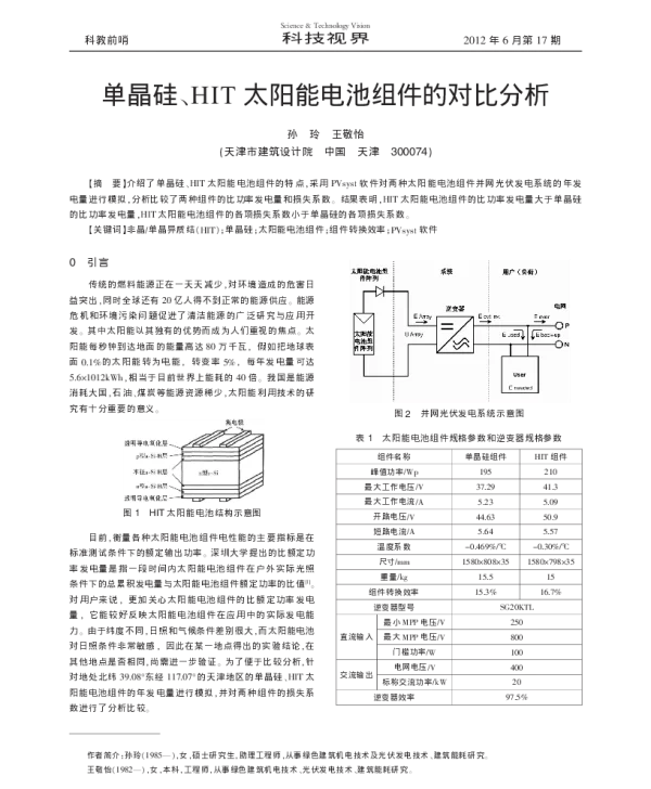单晶硅_HIT太阳能电池组件的对比分析_孙玲