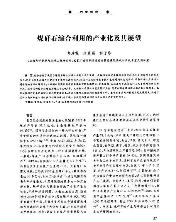 煤矸石综合利用的产业化及其展望