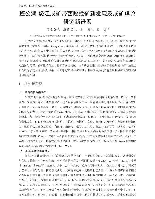 班公湖-怒江成矿带西段找矿新发现及成矿理论研究新进展