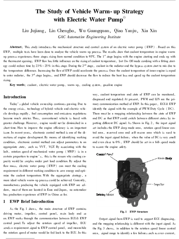 TheStudyofVehicleWarm-upStrategywithElectricWaterPump