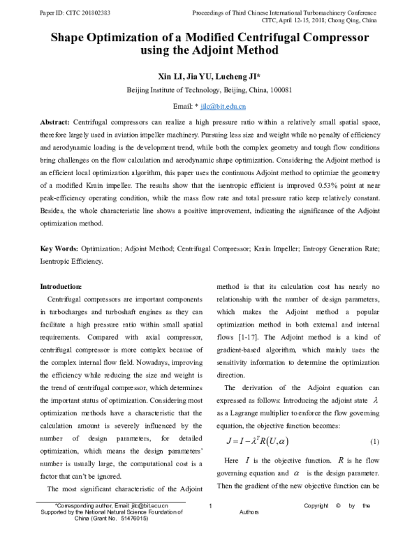 ShapeOptimizationofaModifiedCentrifugalCompressorusingtheAdjointMethod