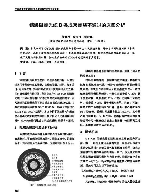 铠装阻燃光缆B类成束燃烧不通过的原因分析