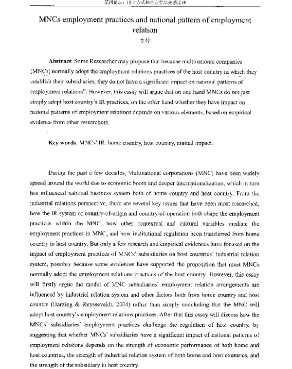 MNCsemploymentpracticesandnationalpatternofemploymentrelation