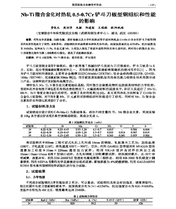 Nb-Ti微合金化对热轧0.5-0.7Cr铲斗刀板型钢组织和性能的影响