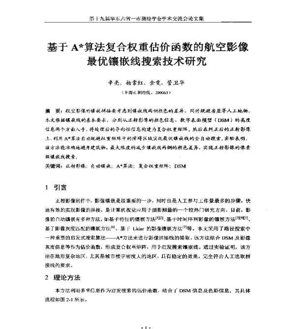 基于A算法复合权重估价函数的航空影像最优镶嵌线搜索技术研究