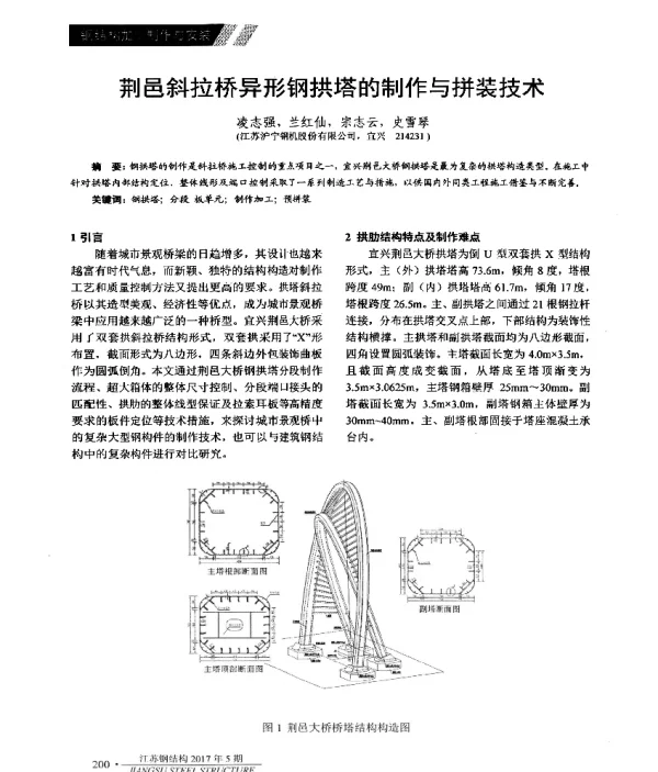 荆邑斜拉桥异形钢拱塔的制作与拼装技术