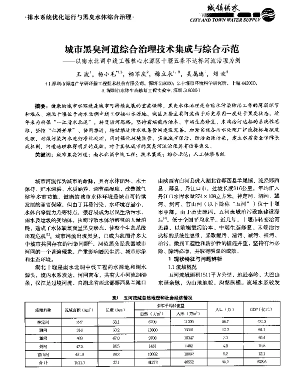 城市黑臭河道综合治理技术集成与综合示范--以南水北调中线工程核心水源区十堰五条不达标河流治理为例