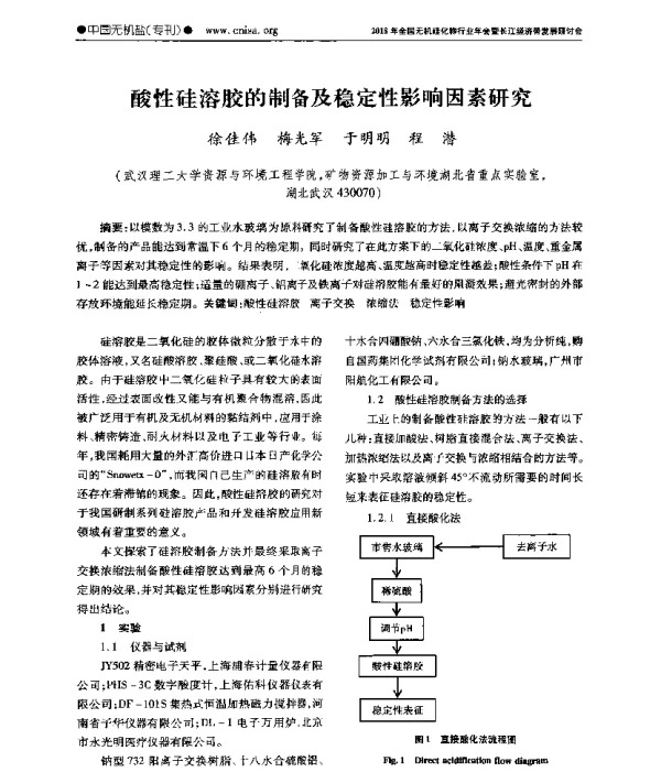 酸性硅溶胶的制备及稳定性影响因素研究