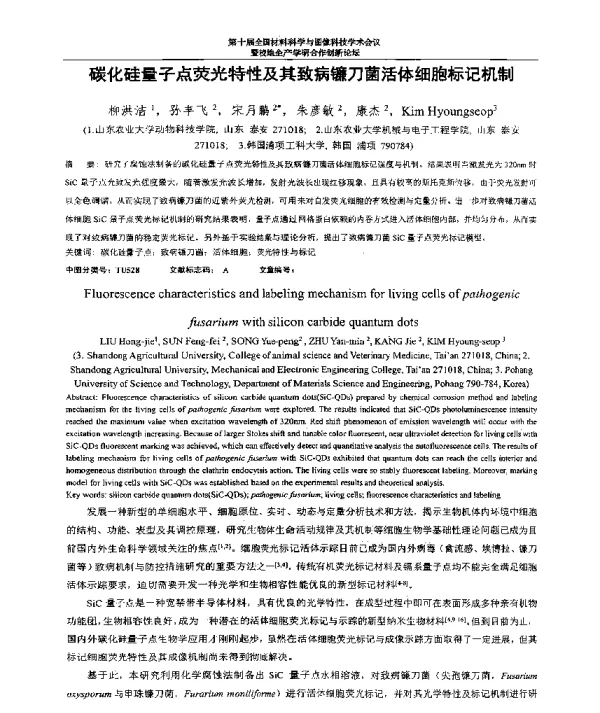 碳化硅量子点荧光特性及其致病镰刀菌活体细胞标记机制