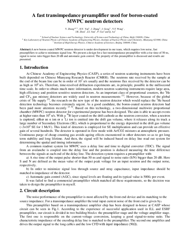 Afasttransimpedancepreamplifierusedforboron-coatedMWPCneutrondetectors