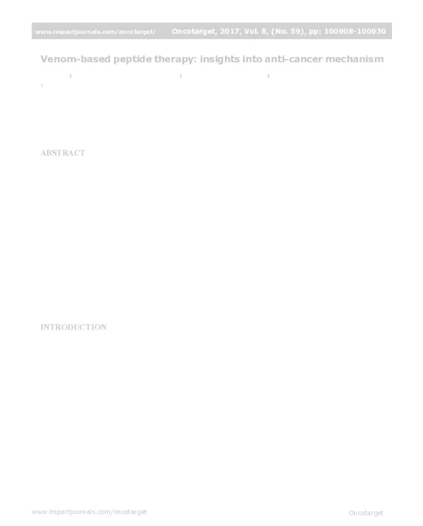 Venom-basedpeptidetherapyinsightsintoanti-cancermechanism