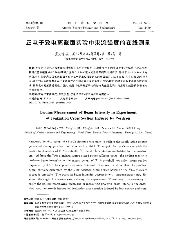 正电子致电离截面实验中束流强度的在线测量