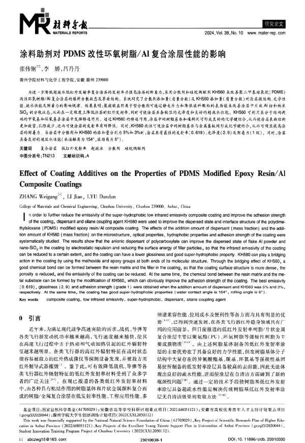 涂料助剂对PDMS改性环氧树脂Al复合涂层性能的影响