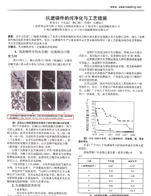 抗磨铸件的纯净化与工艺措施