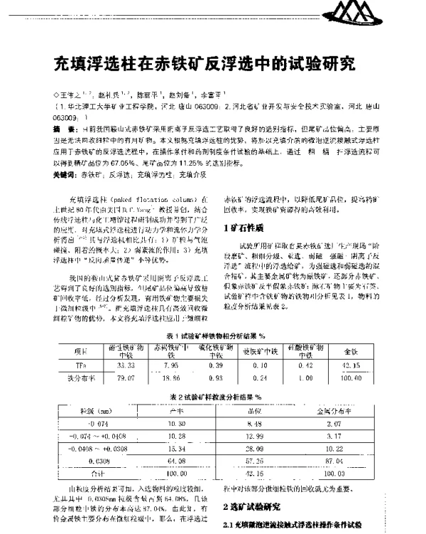 充填浮选柱在赤铁矿反浮选中的试验研究