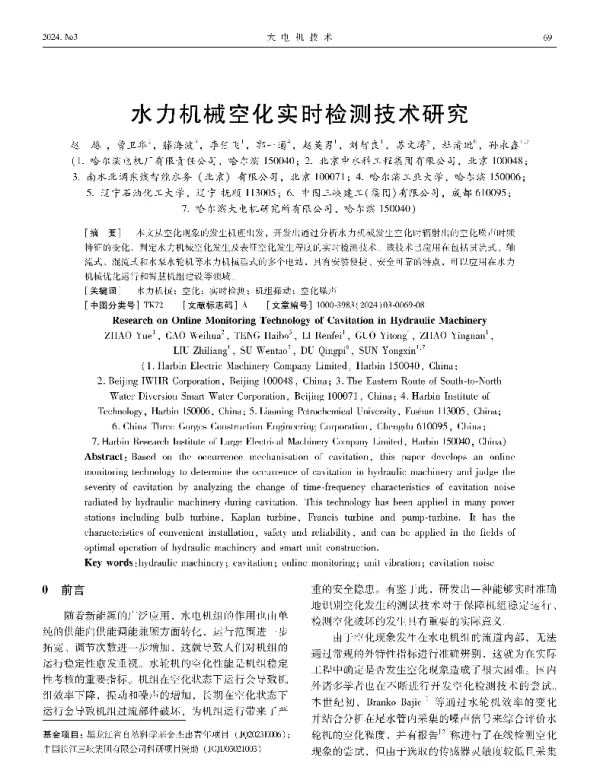 水力机械空化实时检测技术研究