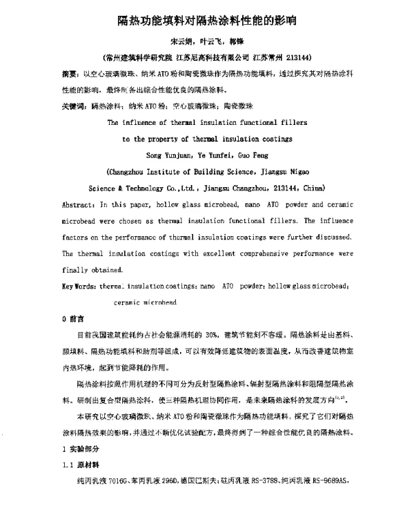 隔热功能填料对隔热涂料性能的影响