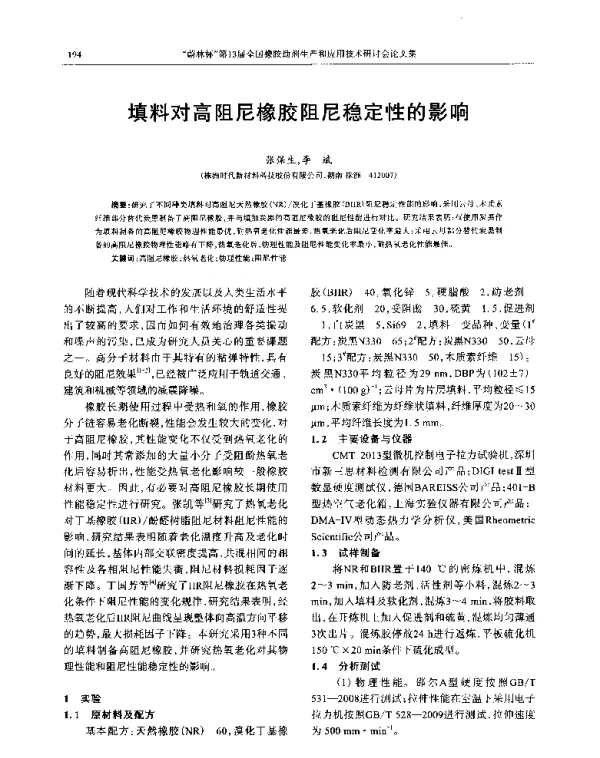 填料对高阻尼橡胶阻尼稳定性的影响