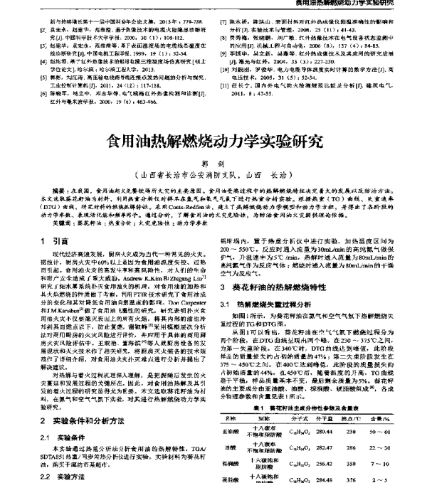 食用油热解燃烧动力学实验研究