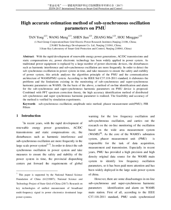 Highaccurateestimationmethodofsub-synchronousoscillationparametersonPMU