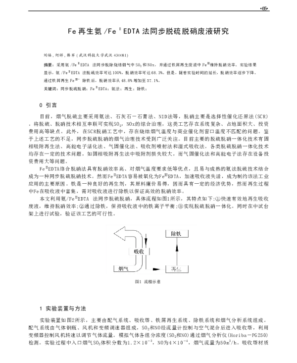 Fe再生氨FeⅡEDTA法同步脱硫脱硝废液研究