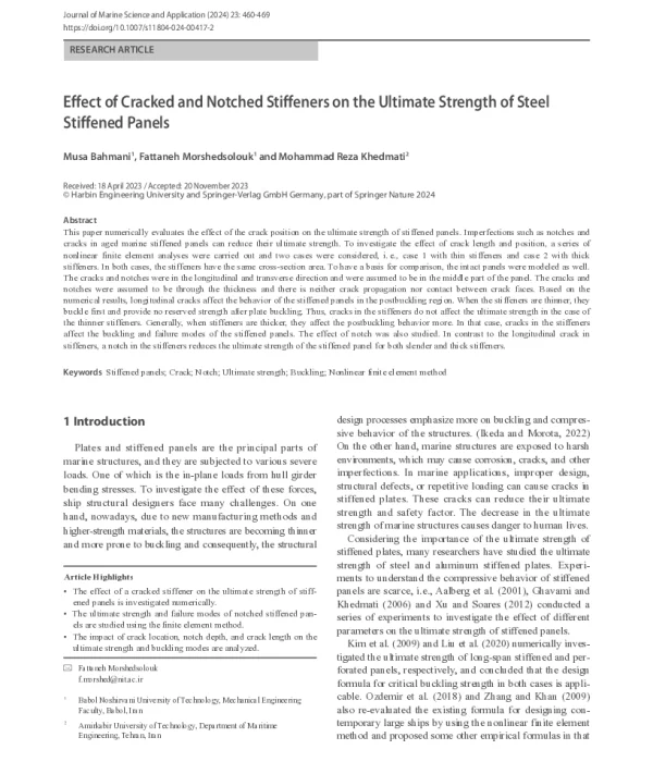 Effect of Cracked and Notched Stiffeners on the Ultimate Strength of Steel Stiffened Panels