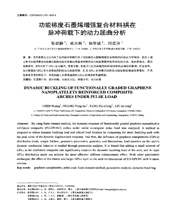 功能梯度石墨烯增强复合材料拱在脉冲荷载下的动力屈曲分析
