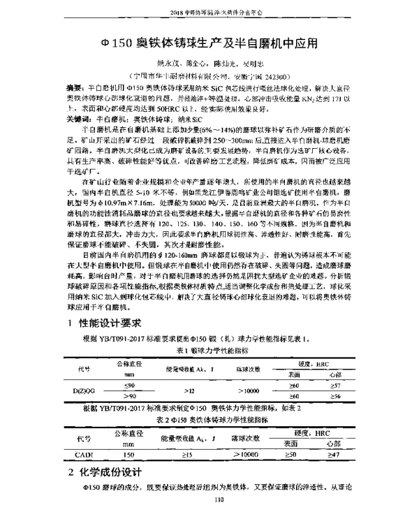 φ150奥铁体铸球生产及半自磨机中应用