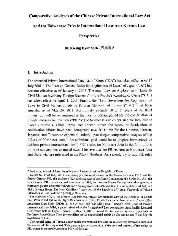 ComparativeAnalysesoftheChinesePrivateInternationalLawActandtheTaiwanesePrivateInternationalLawActKoreanLawPerspective