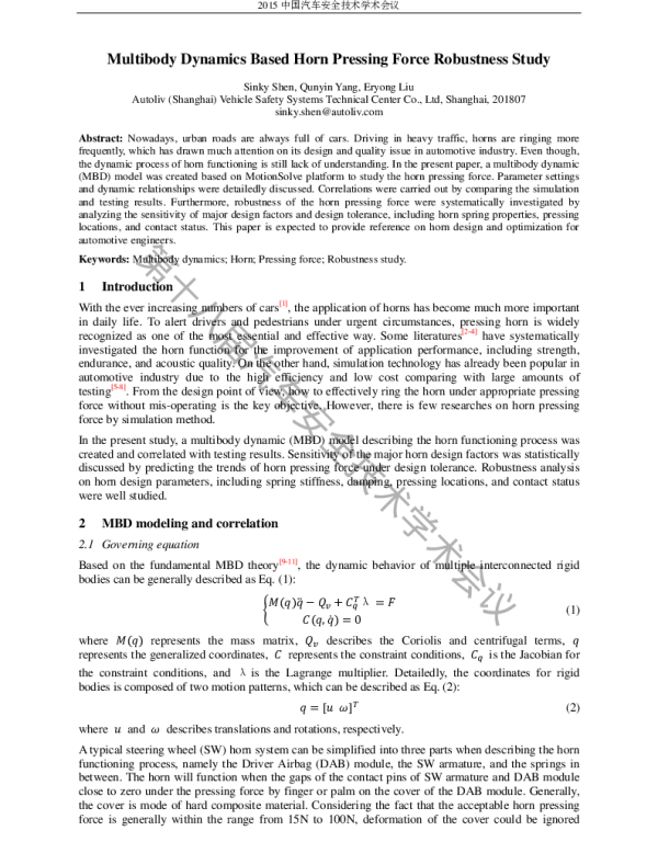 MultibodyDynamicsBasedHornPressingForceRobustnessStudy