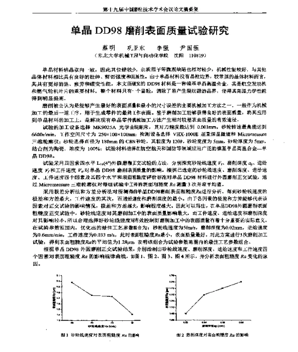 单晶DD98磨削表面质量试验研究