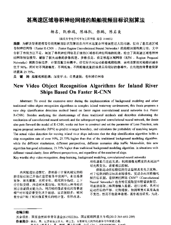 甚高速区域卷积神经网络的船舶视频目标识别算法