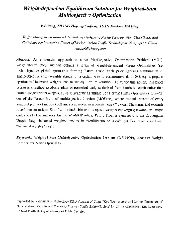 Weight-dependentEquilibriumSolutionforWeighted-SumMultiobjectiveOptimization