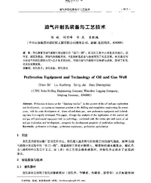 油气井射孔装备与工艺技术
