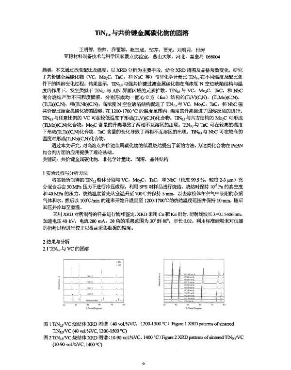 TiN1-x与共价键金属碳化物的固溶