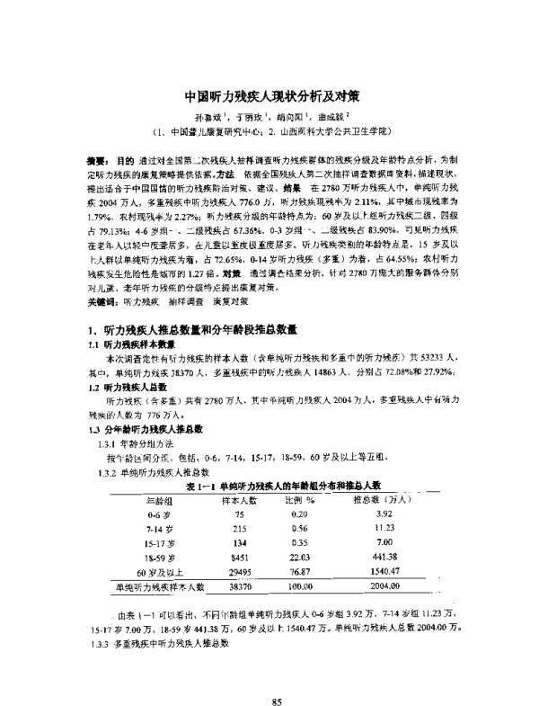 中国听力残疾人现状分析及对策