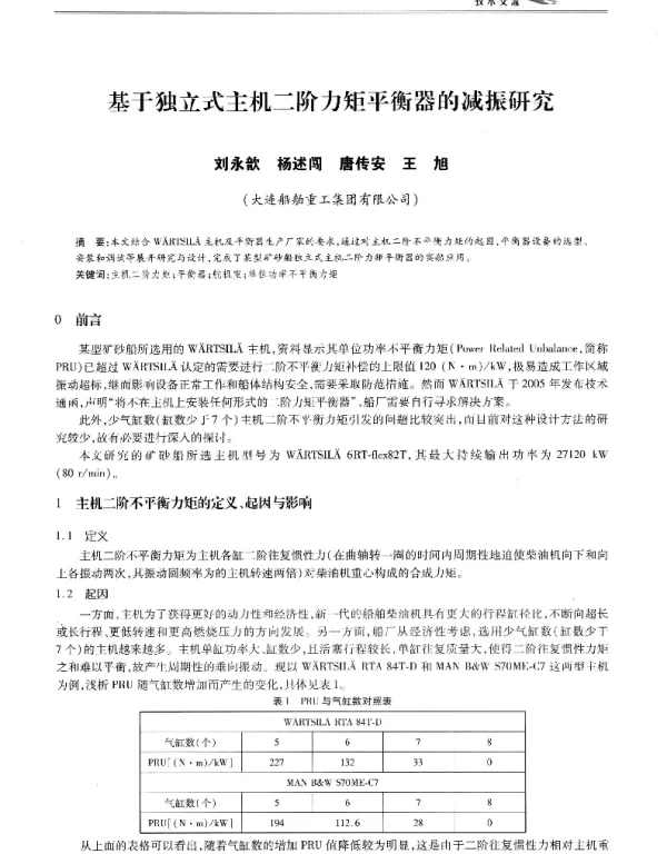 基于独立式主机二阶力矩平衡器的减振研究