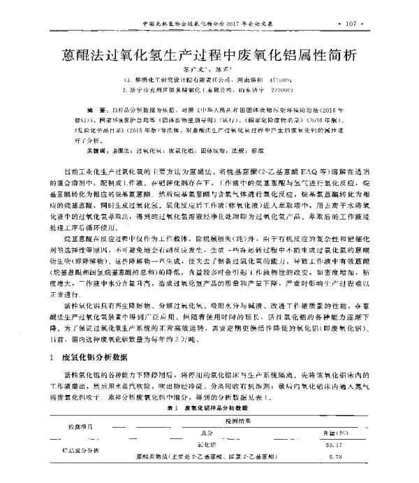 蒽醌法过氧化氢生产过程中废氧化铝属性简析