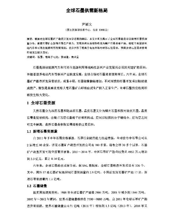 全球石墨供需新格局