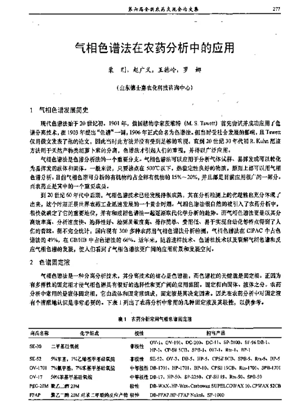 气相色谱法在农药分析中的应用