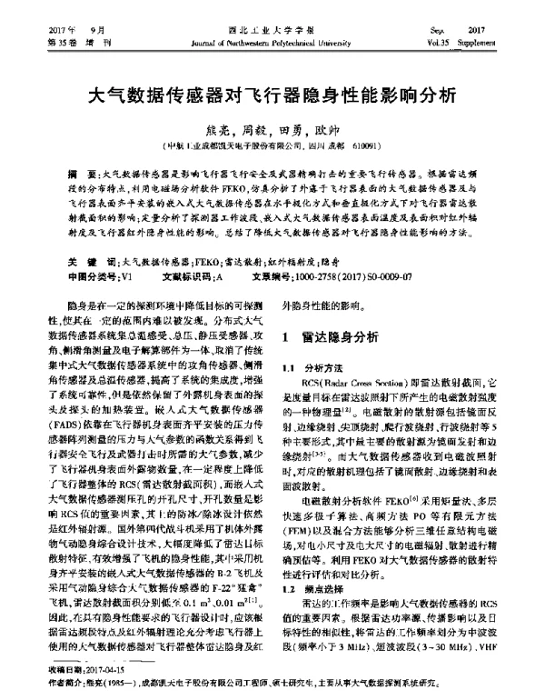 大气数据传感器对飞行器隐身性能影响分析