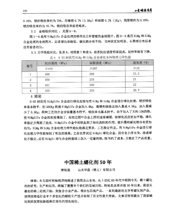 中国稀土蠕化剂50年