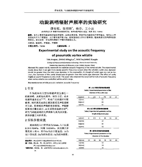 动旋涡哨辐射声频率的实验研究