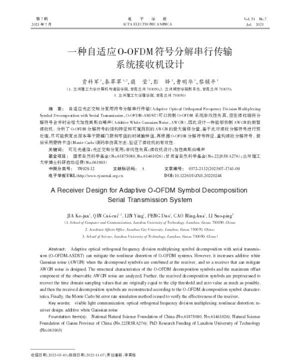 一种自适应O-OFDM符号分解串行传输系统接收机设计