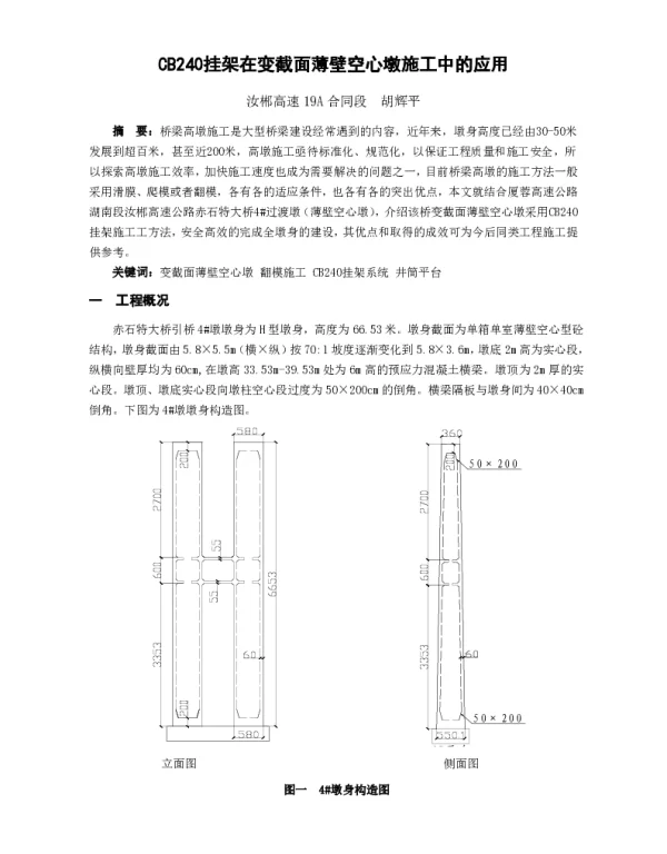 CB240挂架在变截面薄壁空心墩施工中的应用