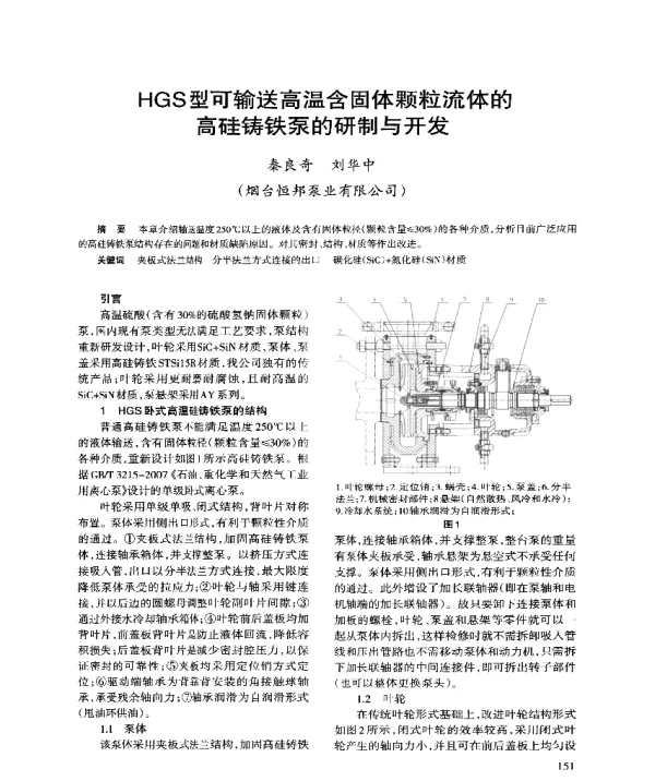 HGS型可输送高温含固体颗粒流体的高硅铸铁泵的研制与开发