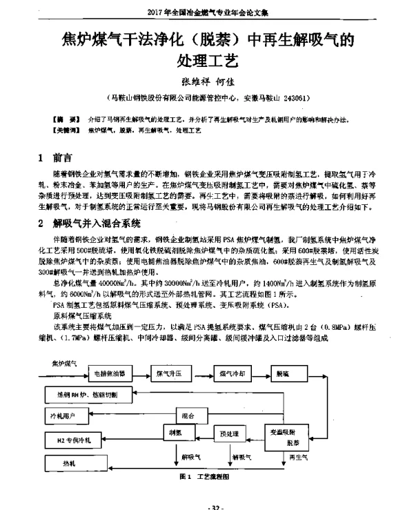 焦炉煤气干法净化(脱萘)中再生解吸气的处理工艺
