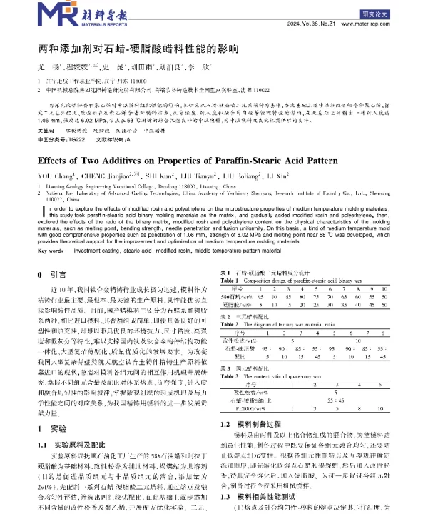 两种添加剂对石蜡-硬脂酸蜡料性能的影响